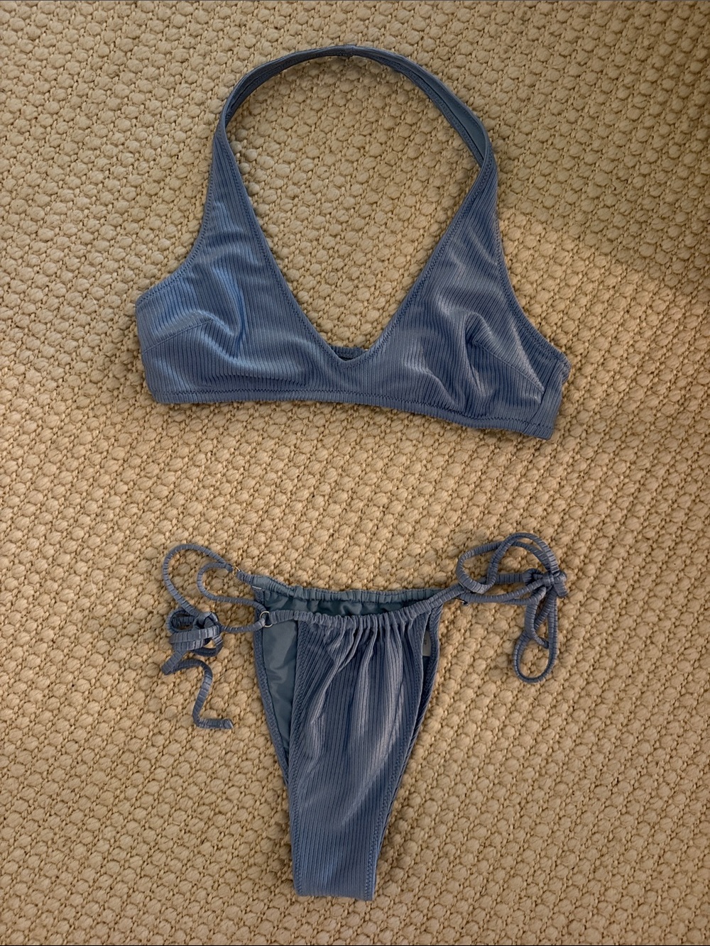 aerie Ribbed Triangle Bikini Set in Slate Blue Size M top size S bottoms